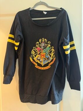 Black Hogwarts Crest Long Sleeve Top with Yellow Stripe